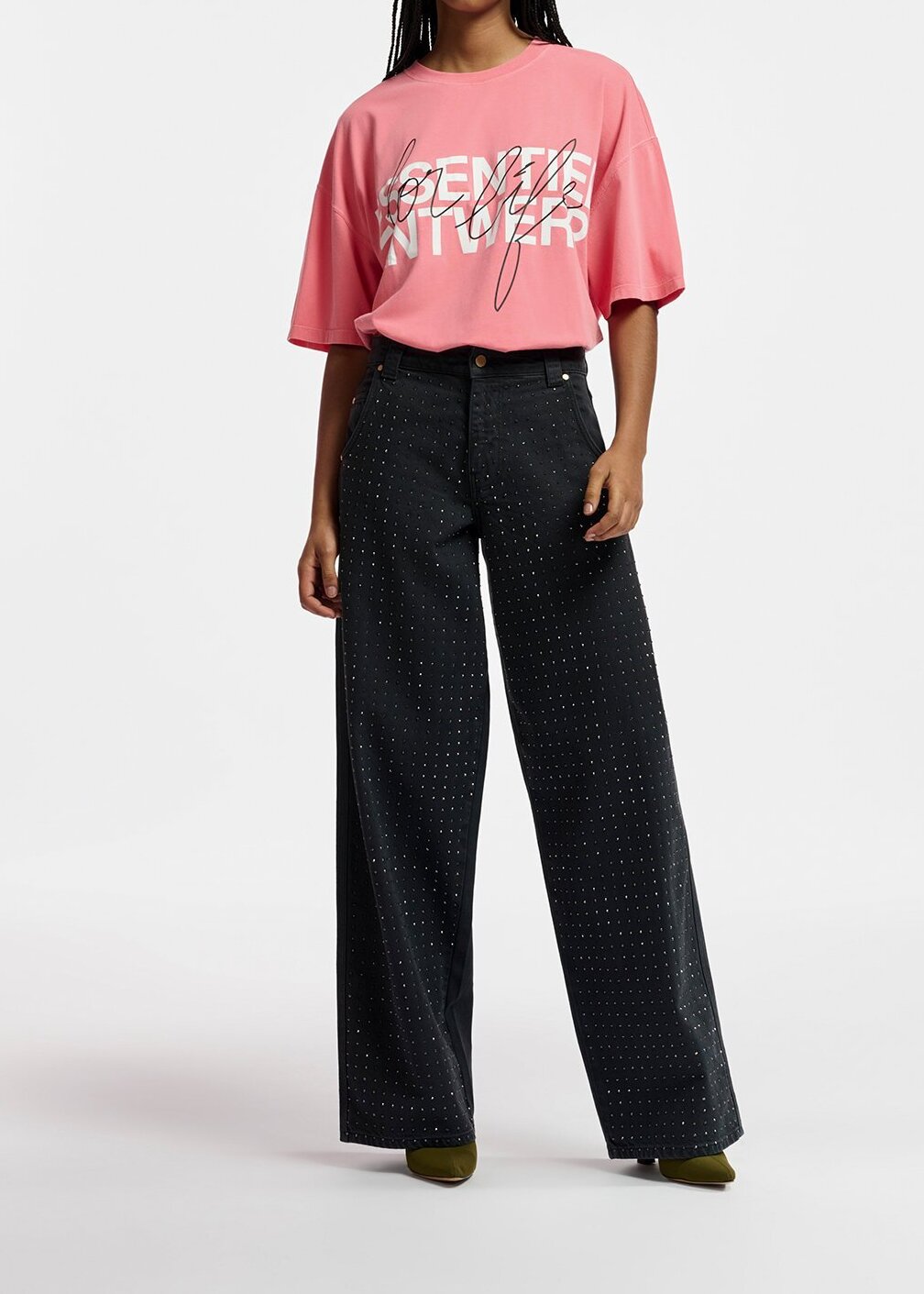 Black rhinestone-embellished wide-leg jeans RE—SSENTIEL second-hand photo 3