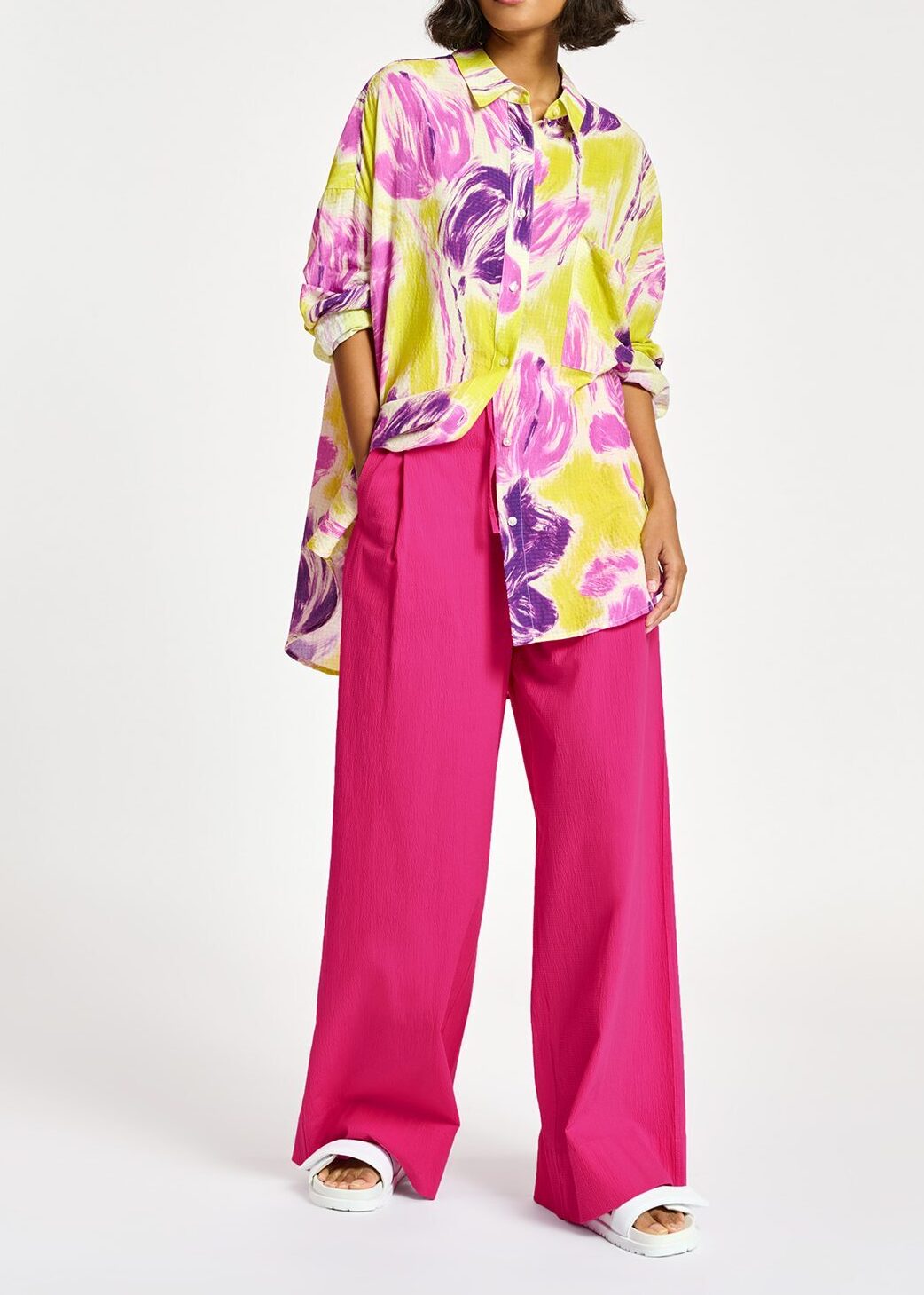 Chemise oversize à imprimé fleuri jaune et violet RE—SSENTIEL seconde main photo 4