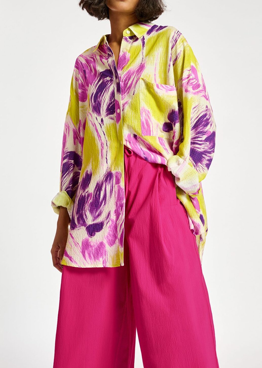 Chemise oversize à imprimé fleuri jaune et violet RE—SSENTIEL seconde main photo 5