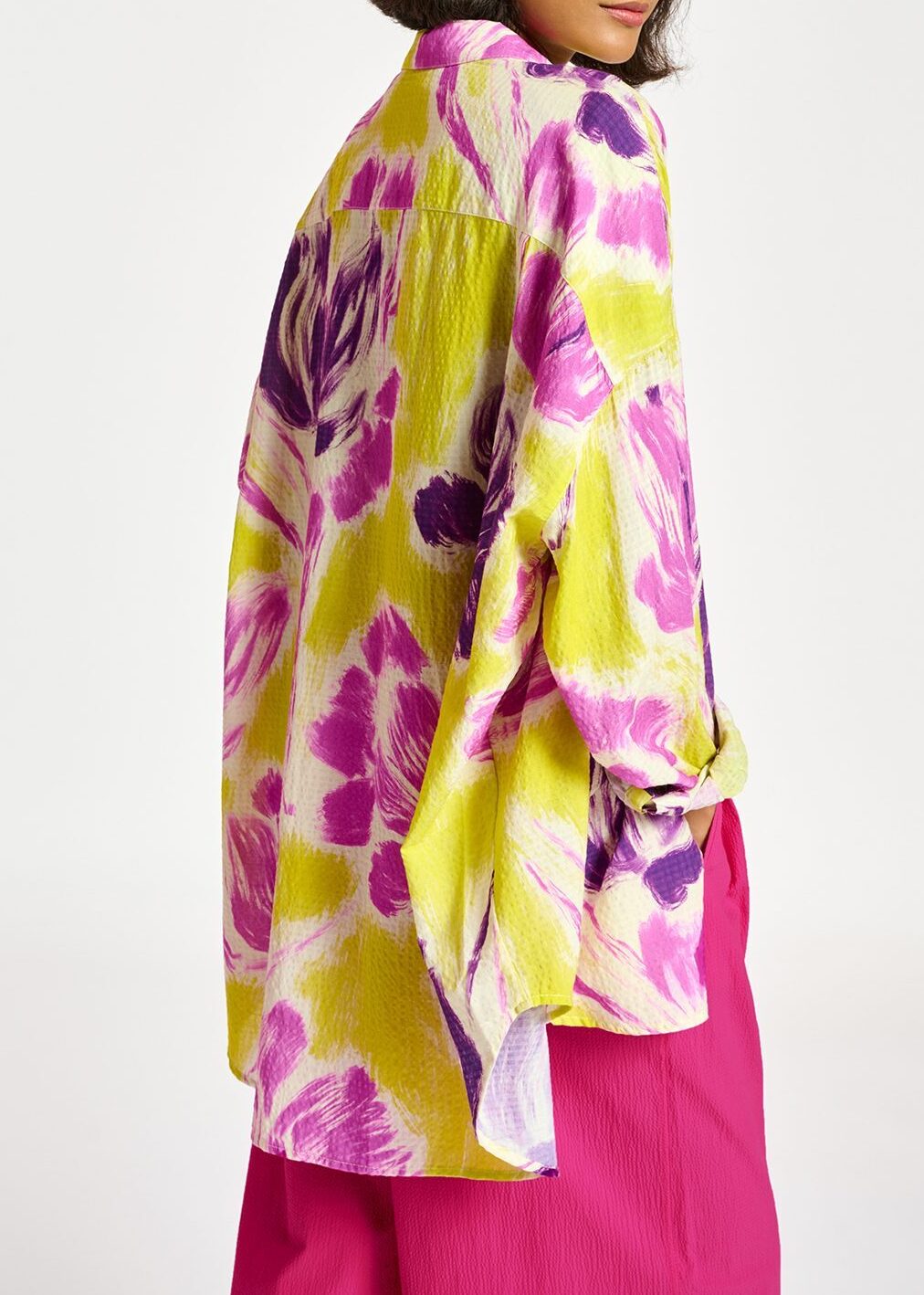 Chemise oversize à imprimé fleuri jaune et violet RE—SSENTIEL seconde main photo 6