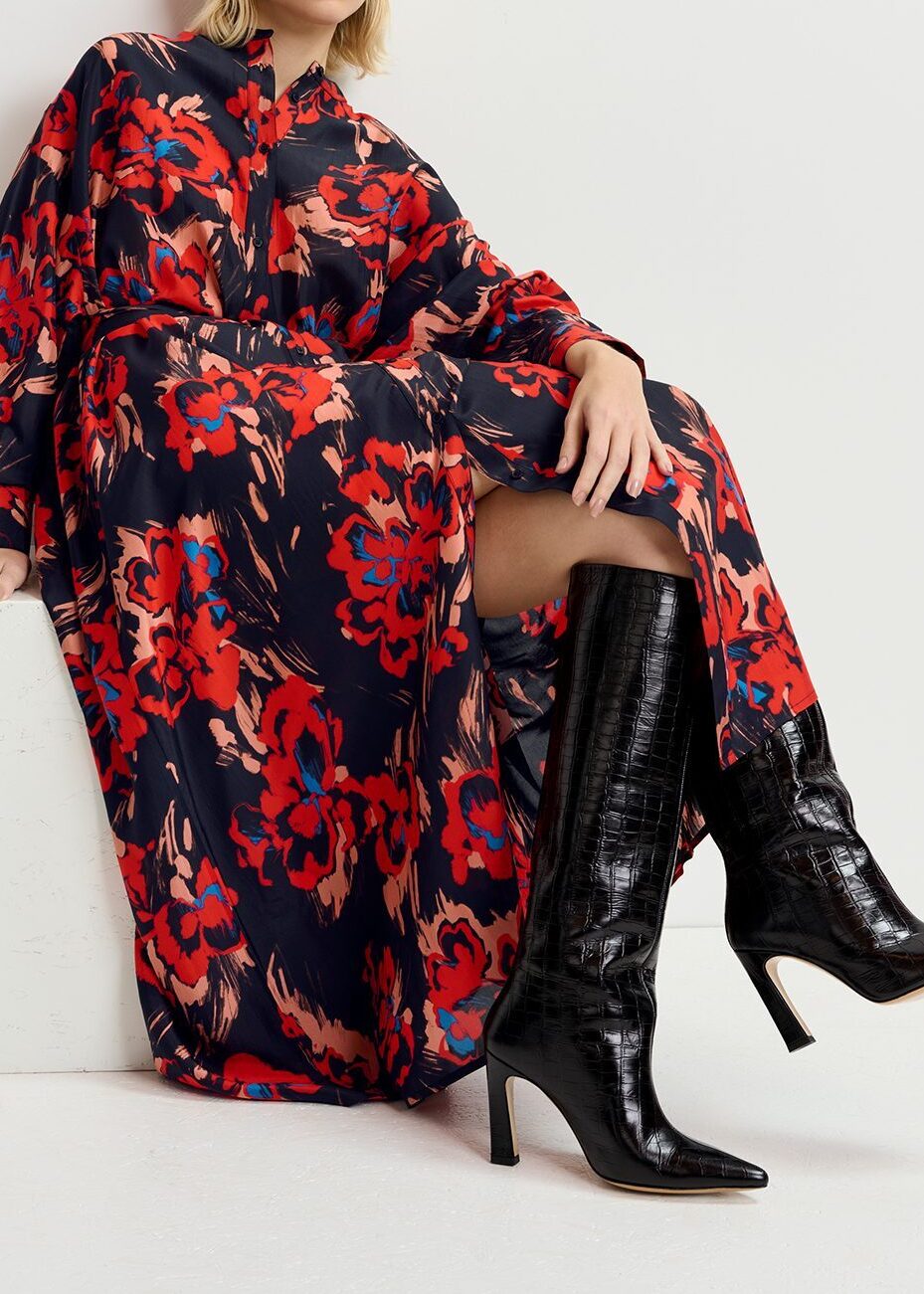 Zwarte zijden maxi-jurk met bloemenprint RE—SSENTIEL tweedehands photo 8