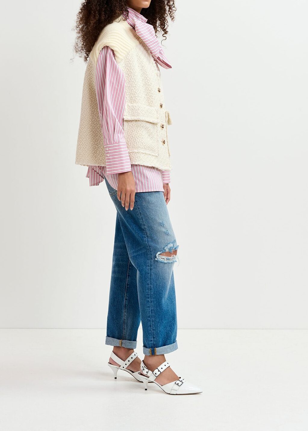 Veste sans manches en tricot écru RE—SSENTIEL seconde main photo 6