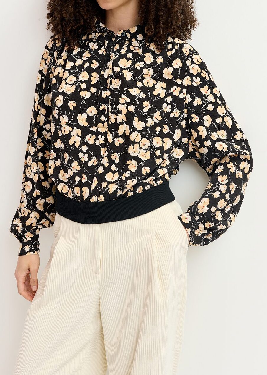 Black floral-print polo top RE—SSENTIEL second-hand photo 4