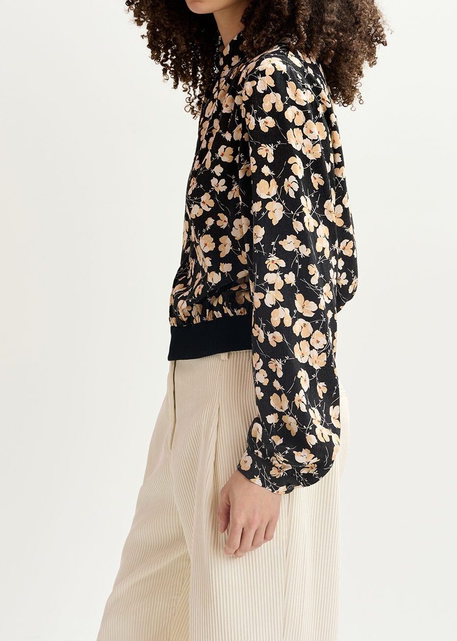 Black floral-print polo top RE—SSENTIEL second-hand photo 6