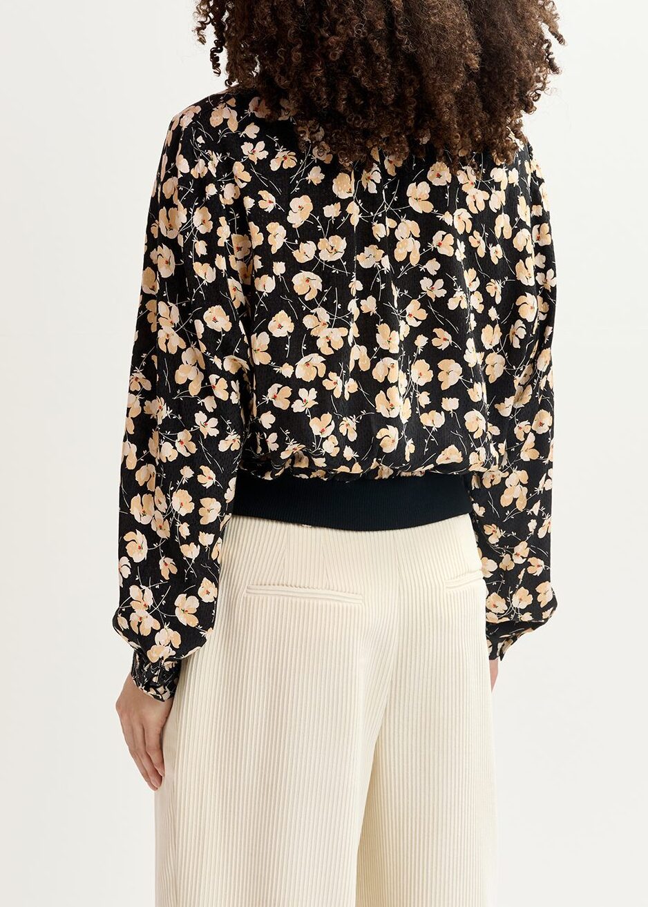 Black floral-print polo top RE—SSENTIEL second-hand photo 7