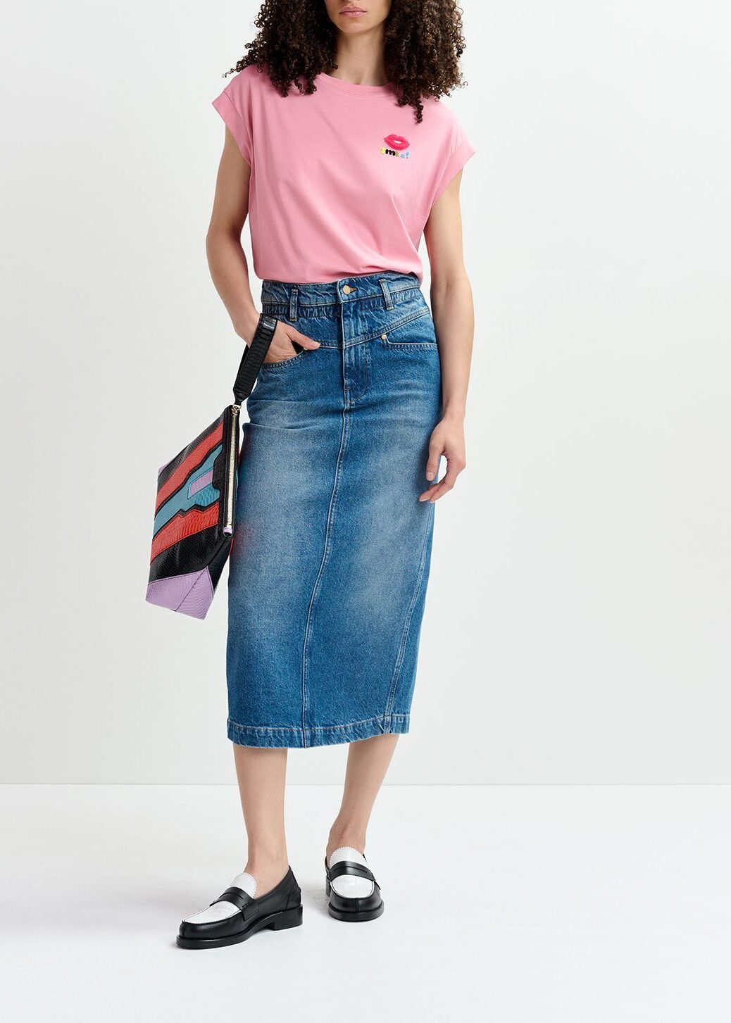 Blue midi-jeansrok met paperbag taille RE—SSENTIEL tweedehands photo 4