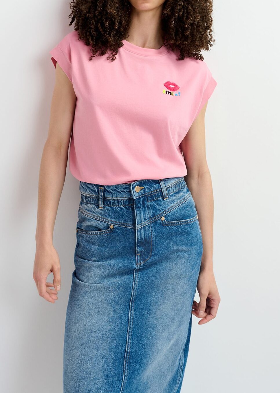 Blue midi-jeansrok met paperbag taille RE—SSENTIEL tweedehands photo 7