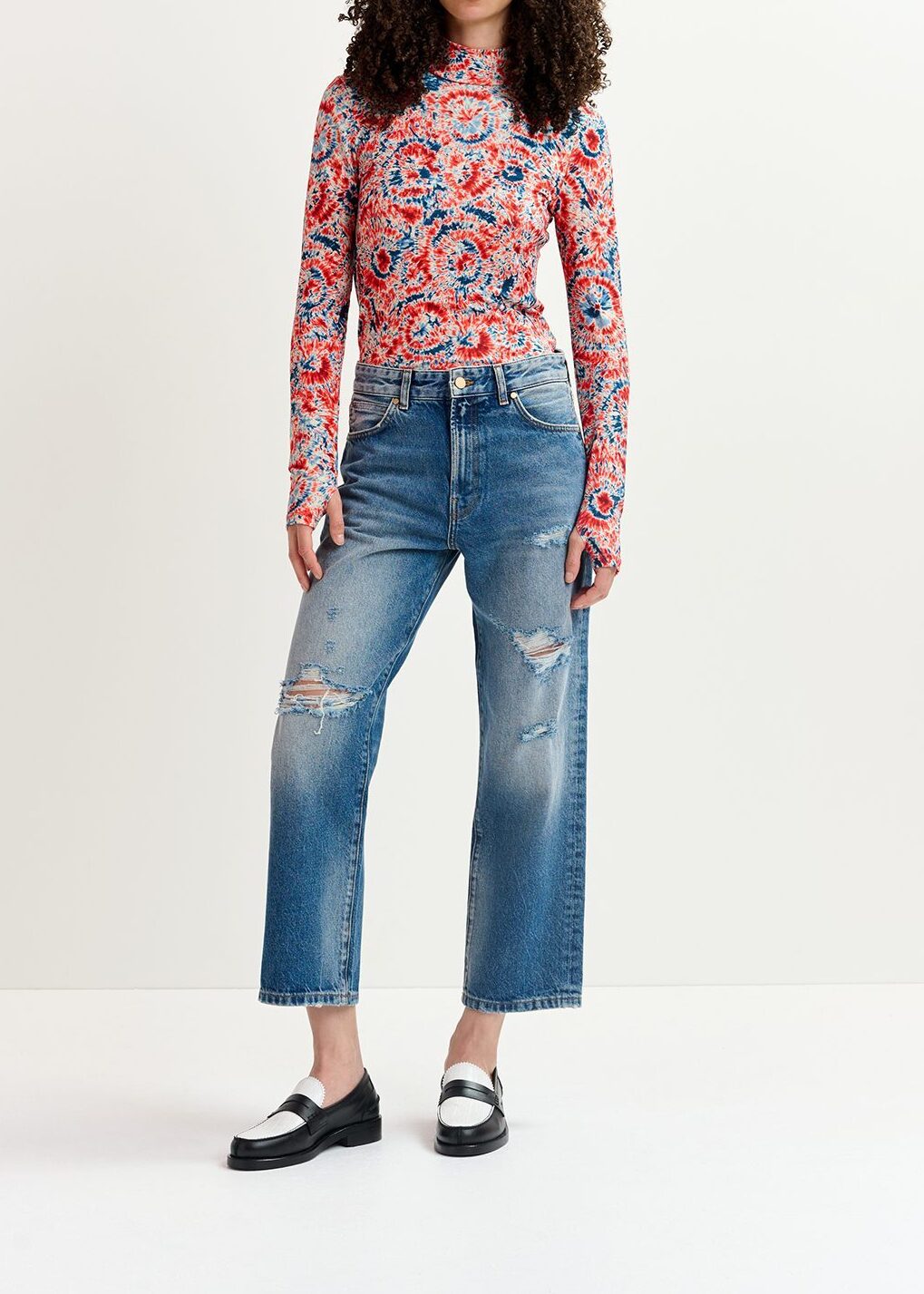 Blauwe distressed boyfriend jeans RE—SSENTIEL tweedehands photo 4