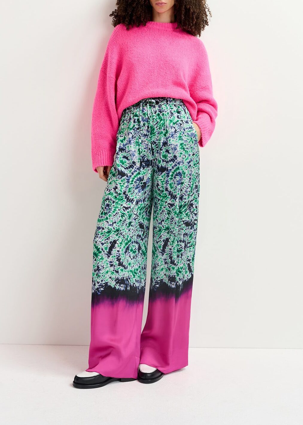Groene en marineblauwe brede broek met print en dip-dye RE—SSENTIEL tweedehands photo 4