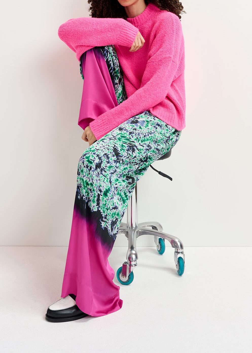 Groene en marineblauwe brede broek met print en dip-dye RE—SSENTIEL tweedehands photo 6