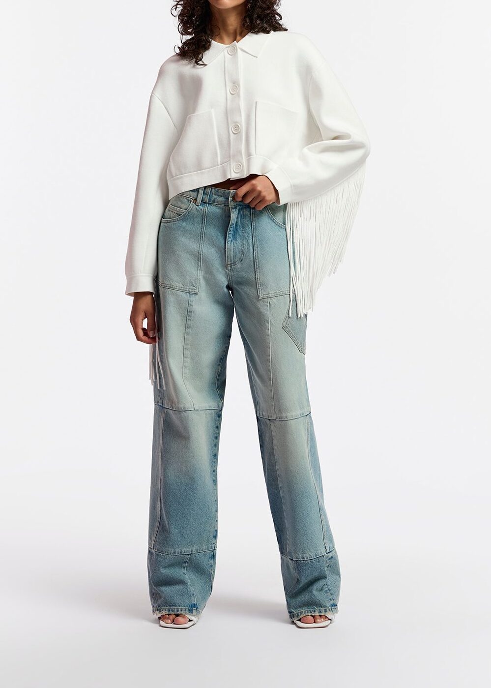 Off-white knitted jacket with fringes RE—SSENTIEL second-hand photo 4