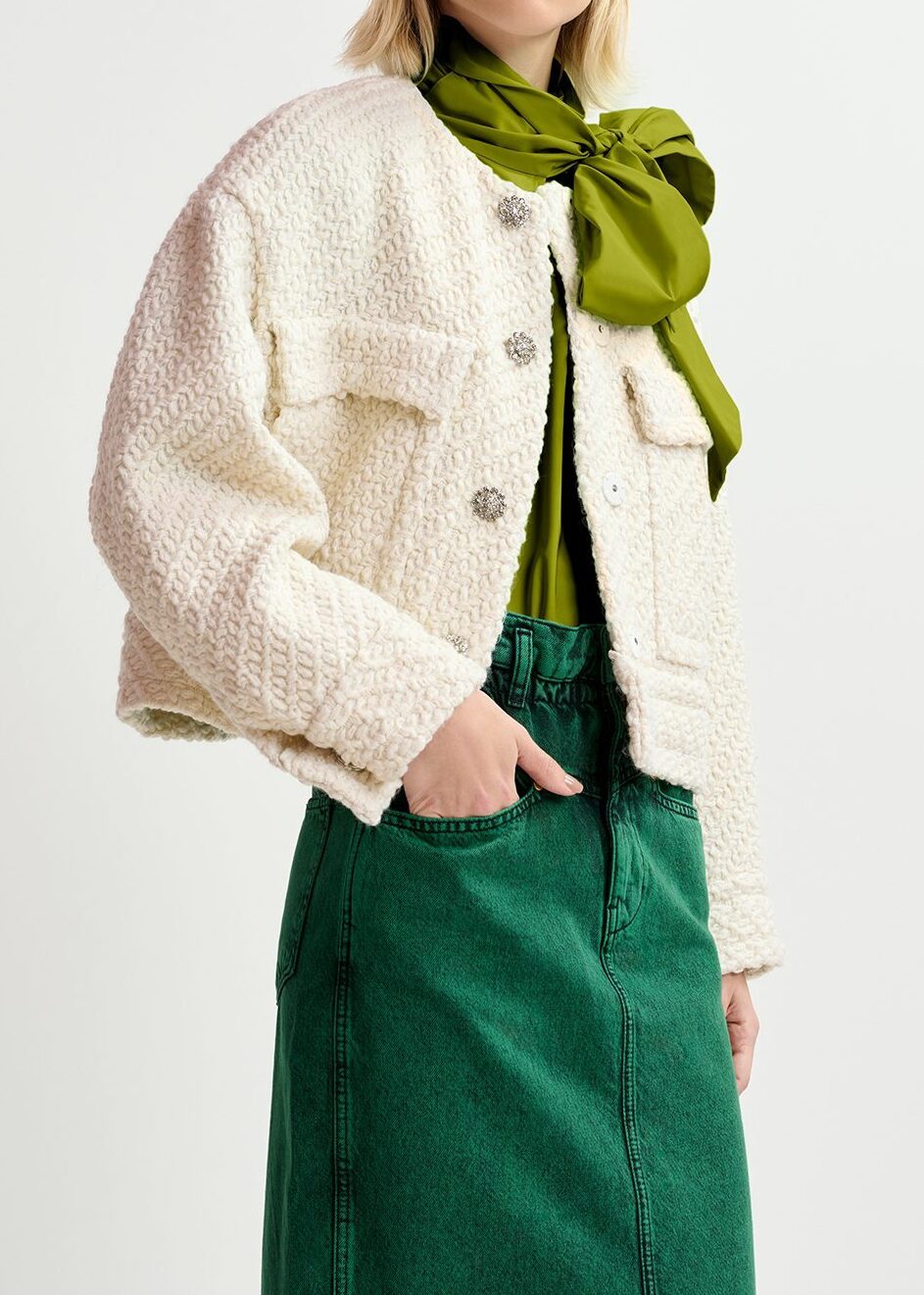Ecru jas in tweed van wolmix RE—SSENTIEL tweedehands photo 5