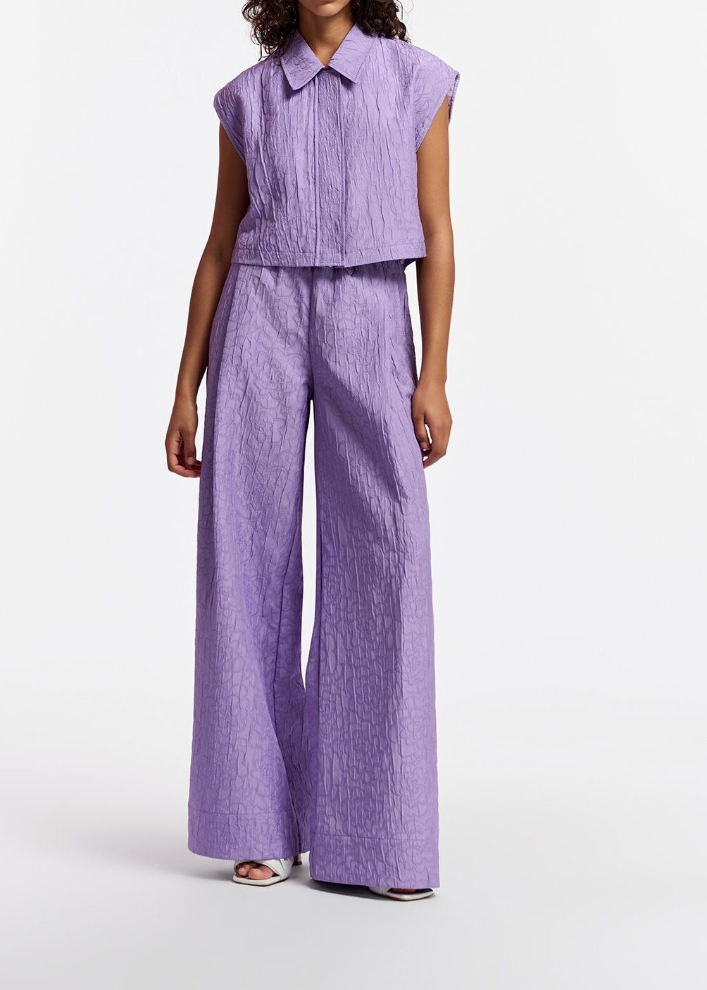 Courte chemise en jacquard fleuri lilas RE—SSENTIEL seconde main photo 5