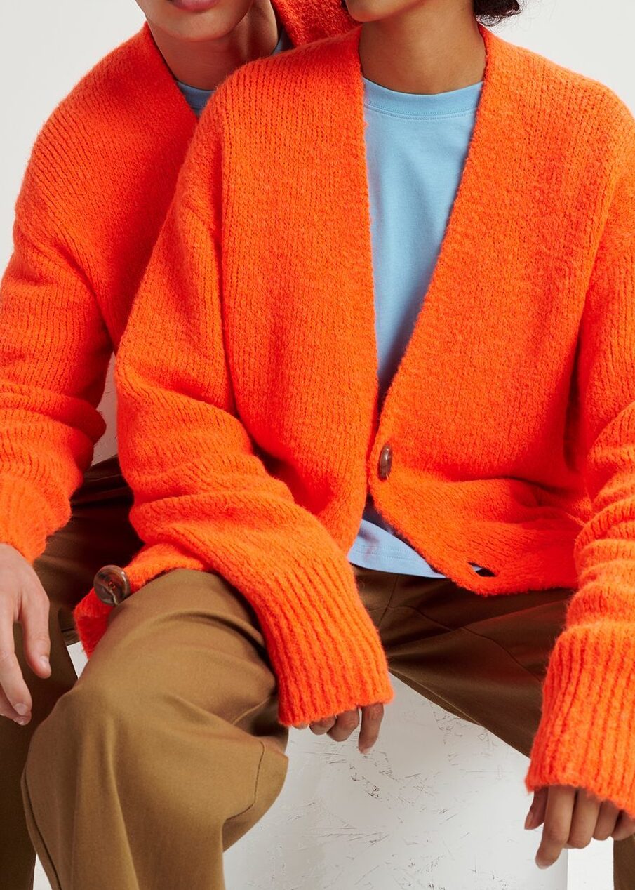 Fluo-oranje grofgebreide cardigan RE—SSENTIEL tweedehands photo 4