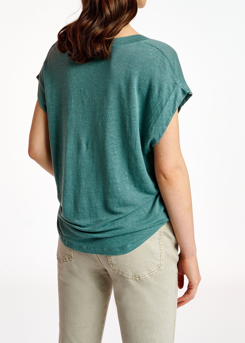 Blue linen V-neck T-shirt RE—SSENTIEL second-hand photo 4