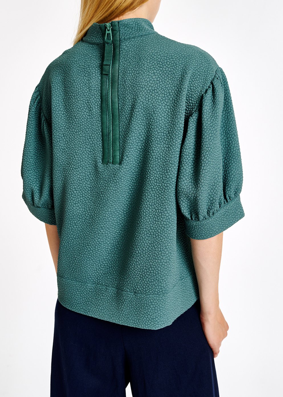 Sage green top with puffed sleeves RE—SSENTIEL second-hand photo 4