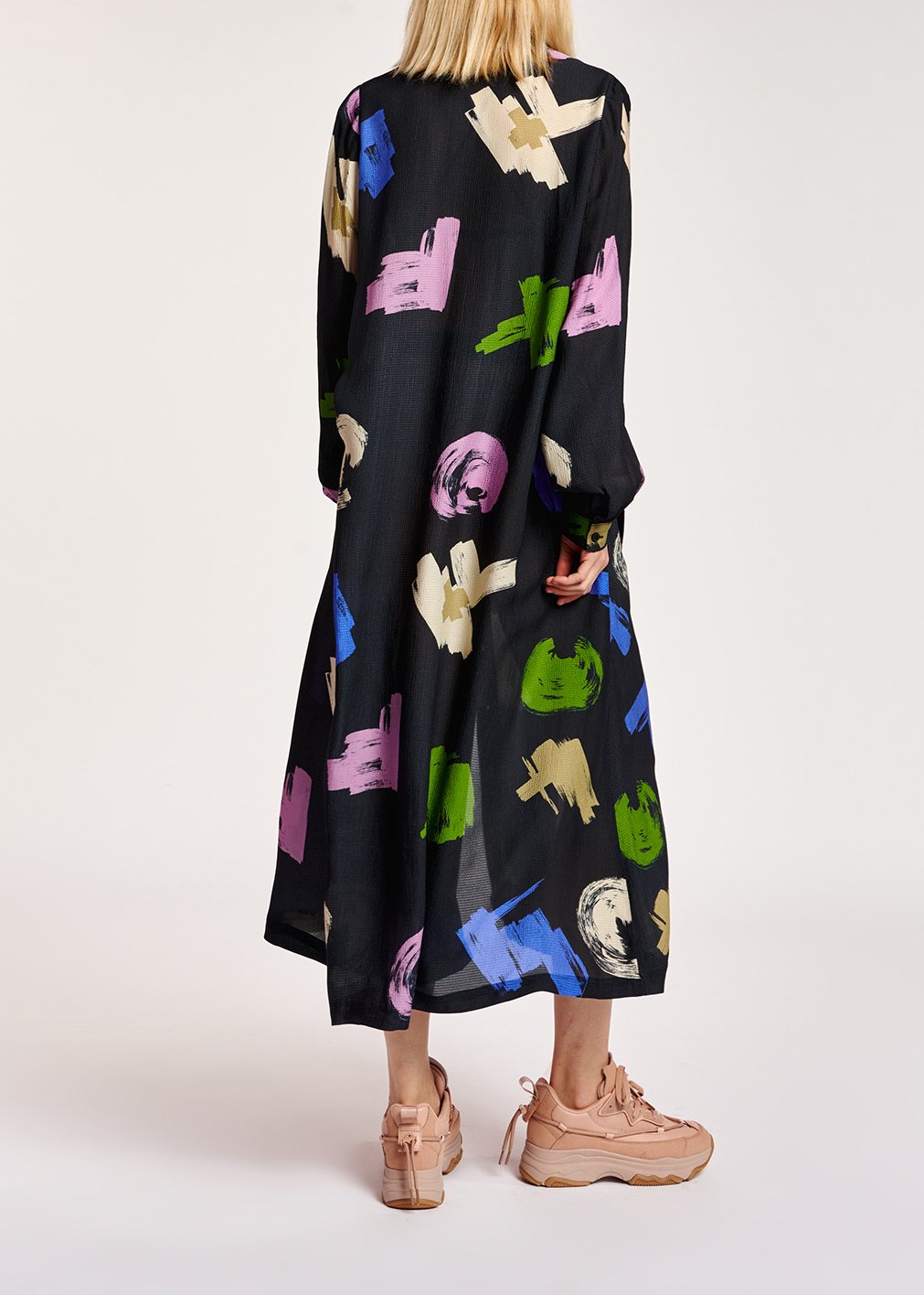 Donkerblauwe maxi-hemdjurk met grafische print RE—SSENTIEL tweedehands photo 4