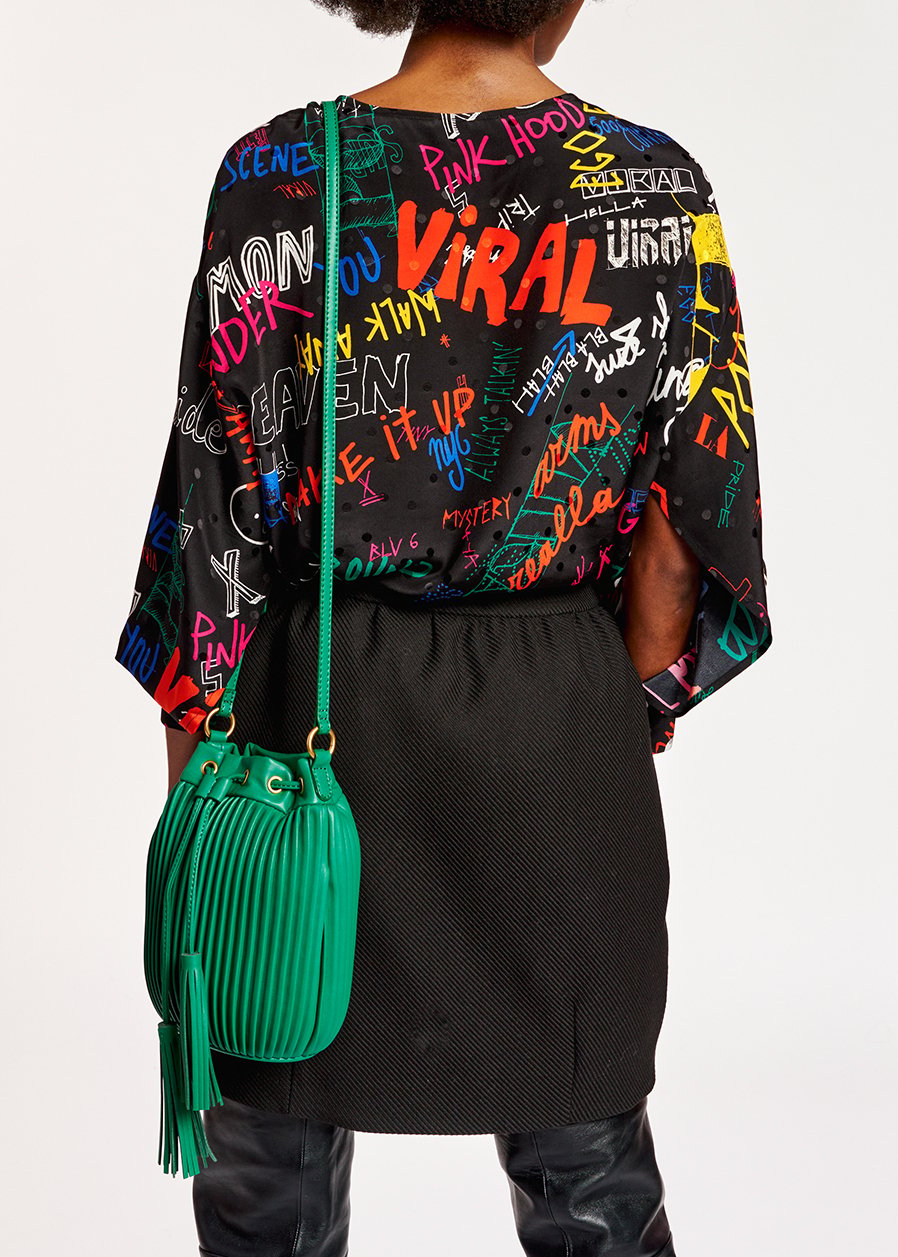 Black silk top with colorful tekst print RE—SSENTIEL second-hand photo 4