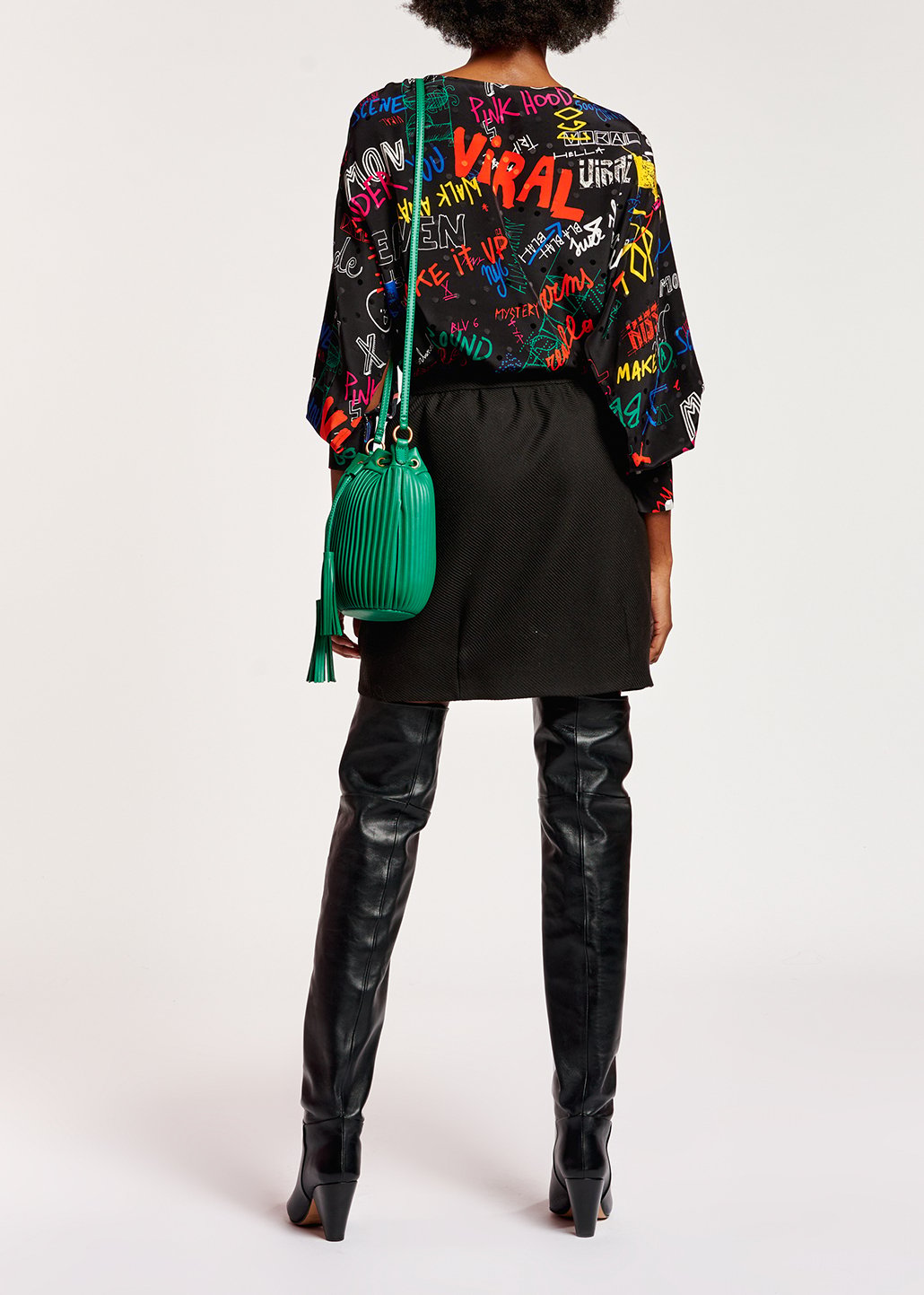 Black silk top with colorful tekst print RE—SSENTIEL second-hand photo 8