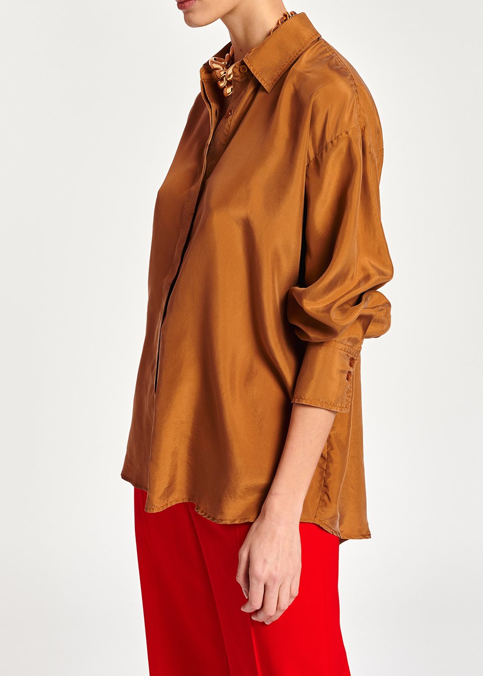 Chemise ample en soie camel RE—SSENTIEL seconde main photo 5