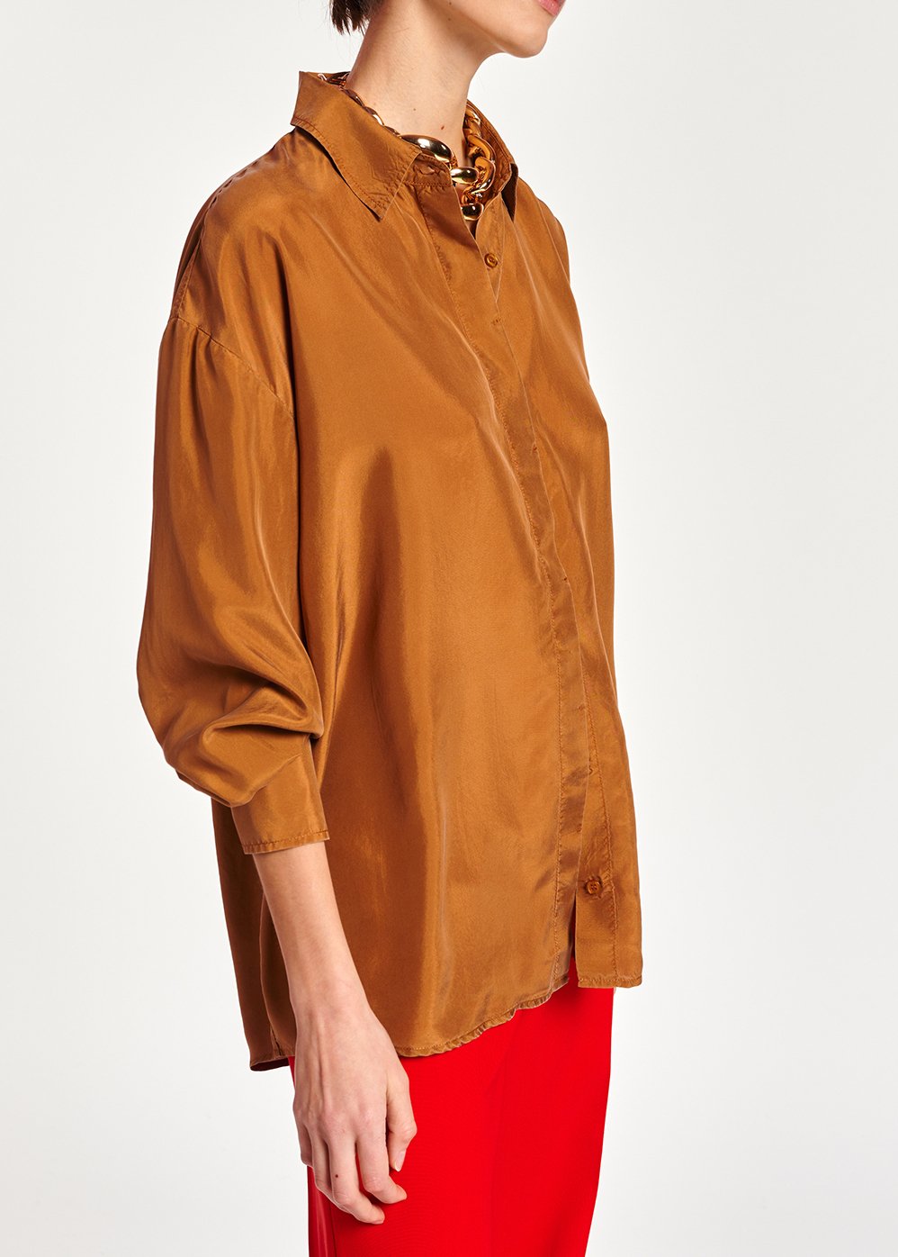 Chemise ample en soie camel RE—SSENTIEL seconde main photo 6