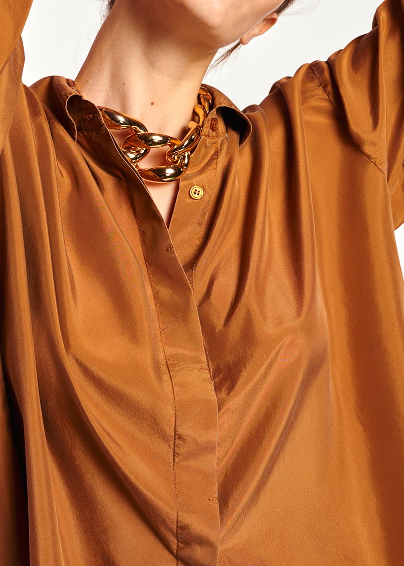Chemise ample en soie camel RE—SSENTIEL seconde main photo 8