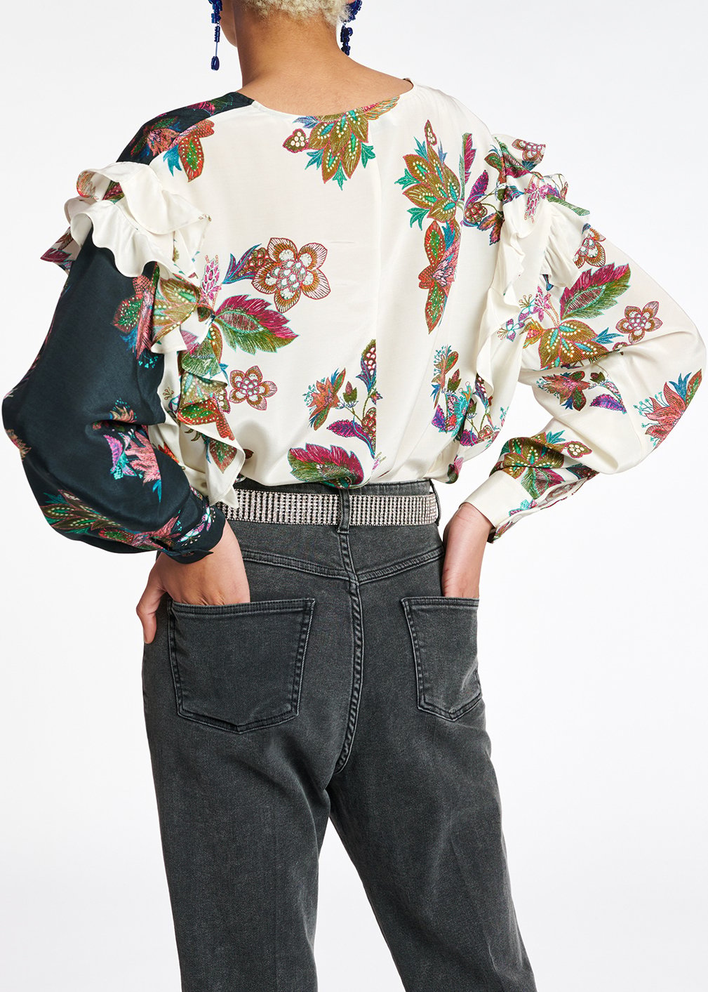 Zwart en witte top met bloemenprint RE—SSENTIEL tweedehands photo 4