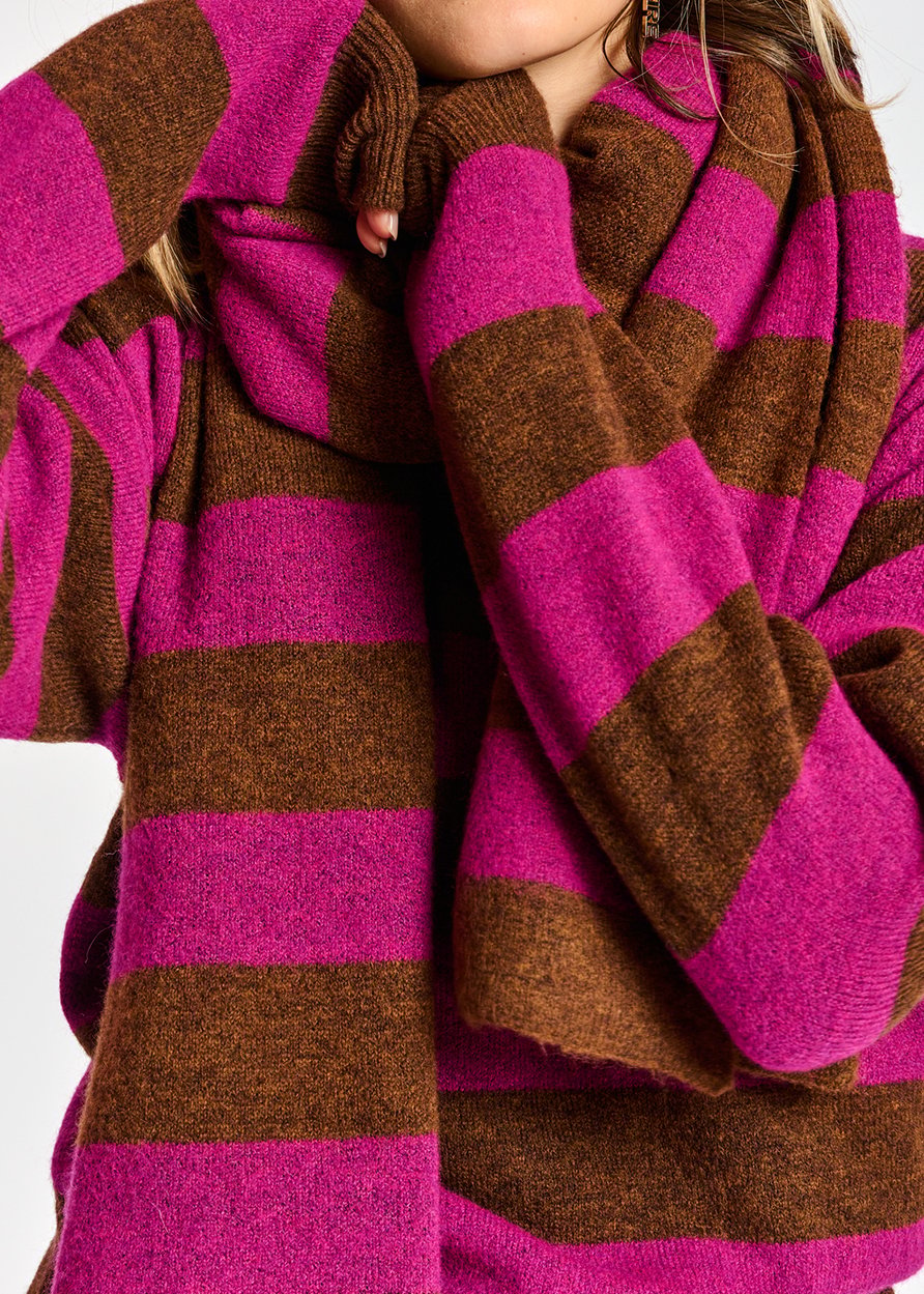 Sjaal met bruin en fuchsia streepmotief RE—SSENTIEL tweedehands photo 10