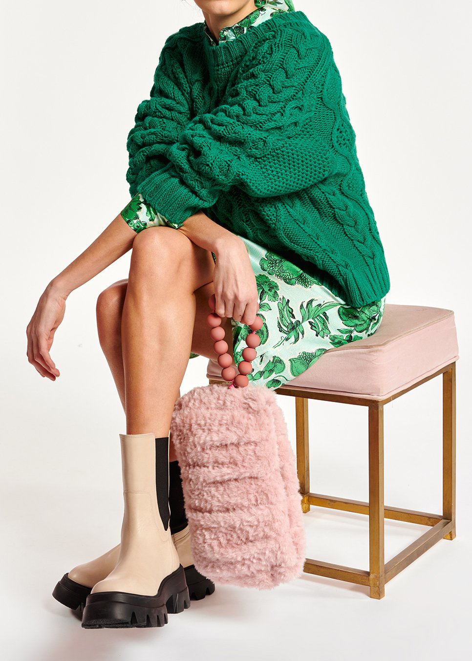 Green cable-knit wool-blend sweater RE—SSENTIEL second-hand photo 3