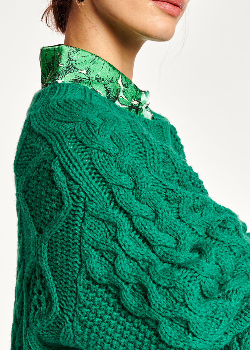 Green cable-knit wool-blend sweater RE—SSENTIEL second-hand photo 6