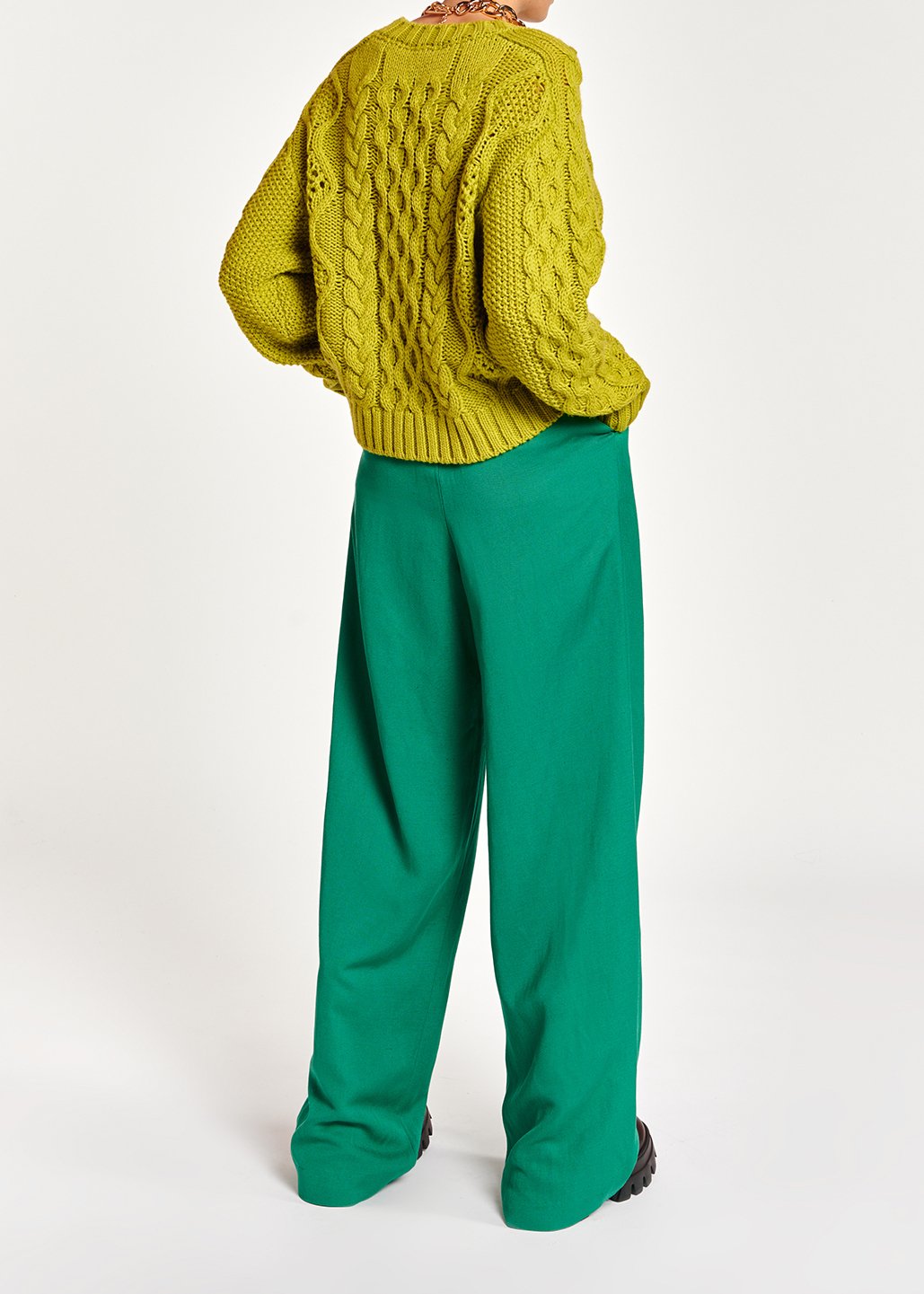 Lime green cable-knit wool-blend sweater RE—SSENTIEL second-hand photo 4