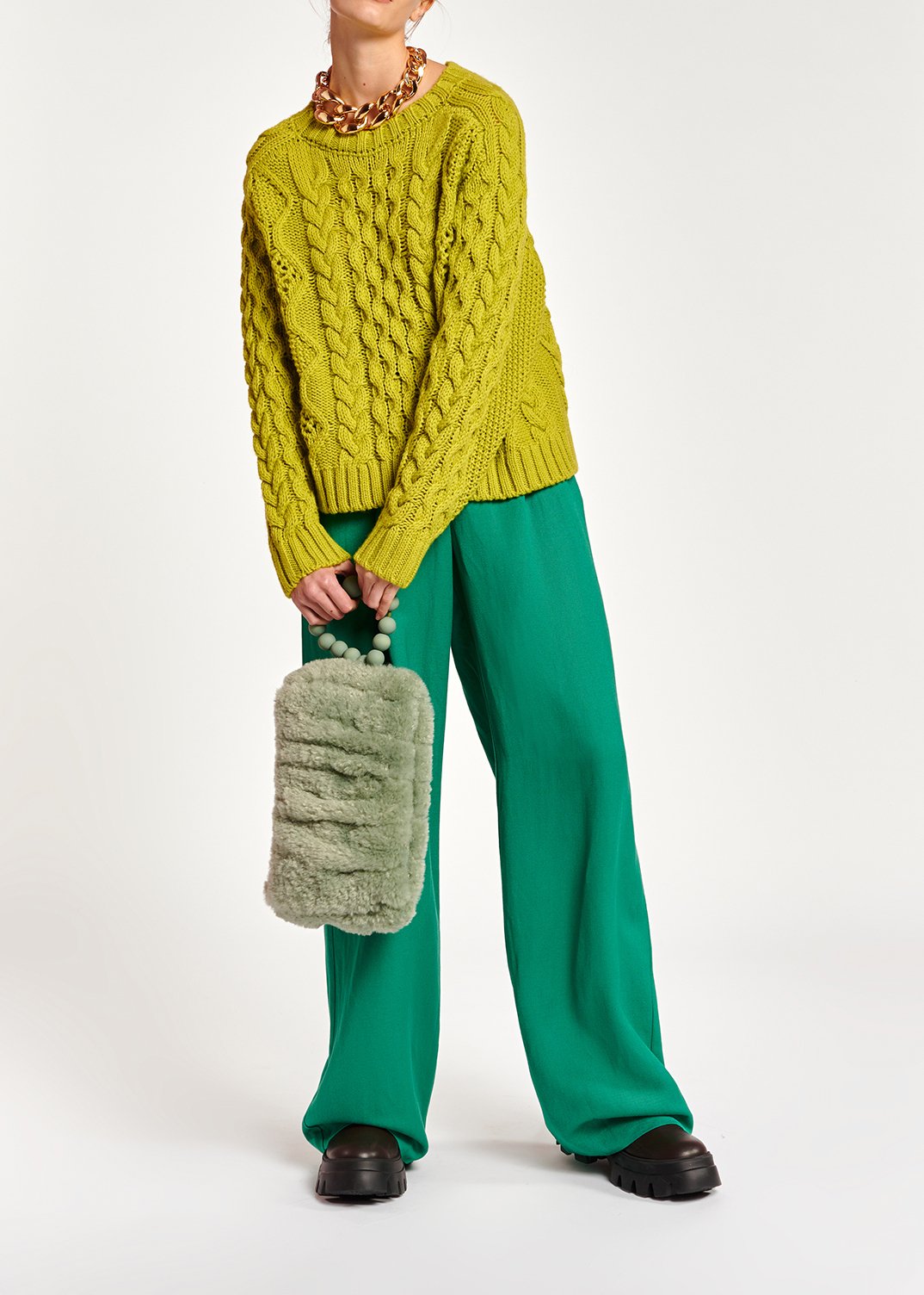 Lime green cable-knit wool-blend sweater RE—SSENTIEL second-hand photo 5