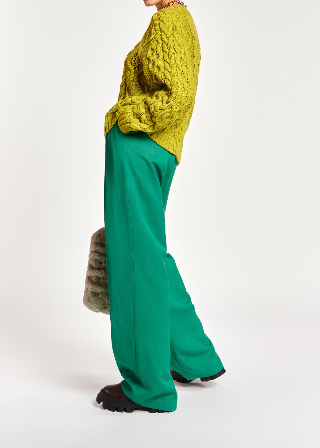 Lime green cable-knit wool-blend sweater RE—SSENTIEL second-hand photo 7