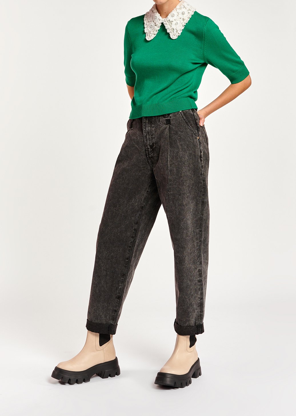 Jean fuselé gris foncé à  taille haute RE—SSENTIEL seconde main photo 4