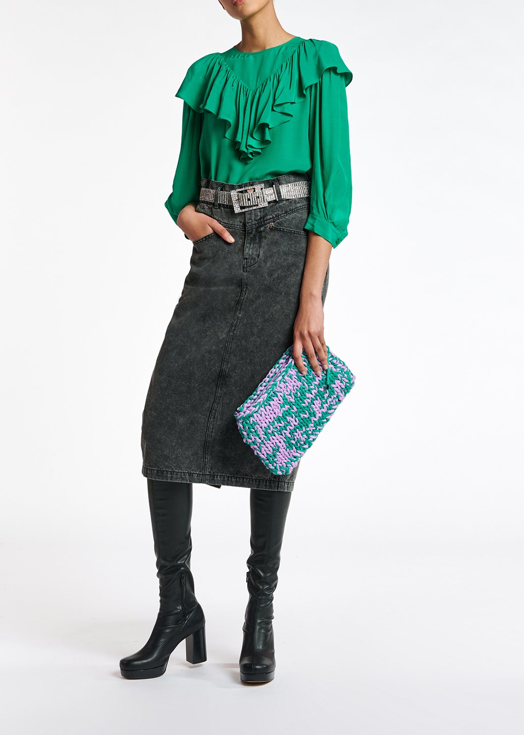 Dark grey denim pencil skirt RE—SSENTIEL second-hand photo 8