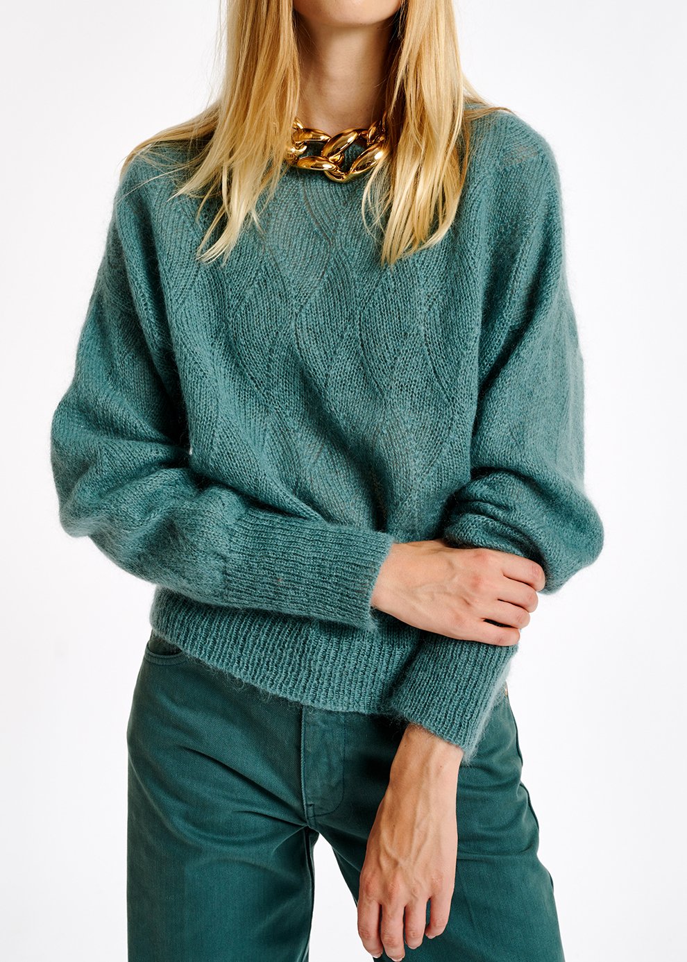 Pull bleu ajouré en mohair RE—SSENTIEL seconde main photo 3