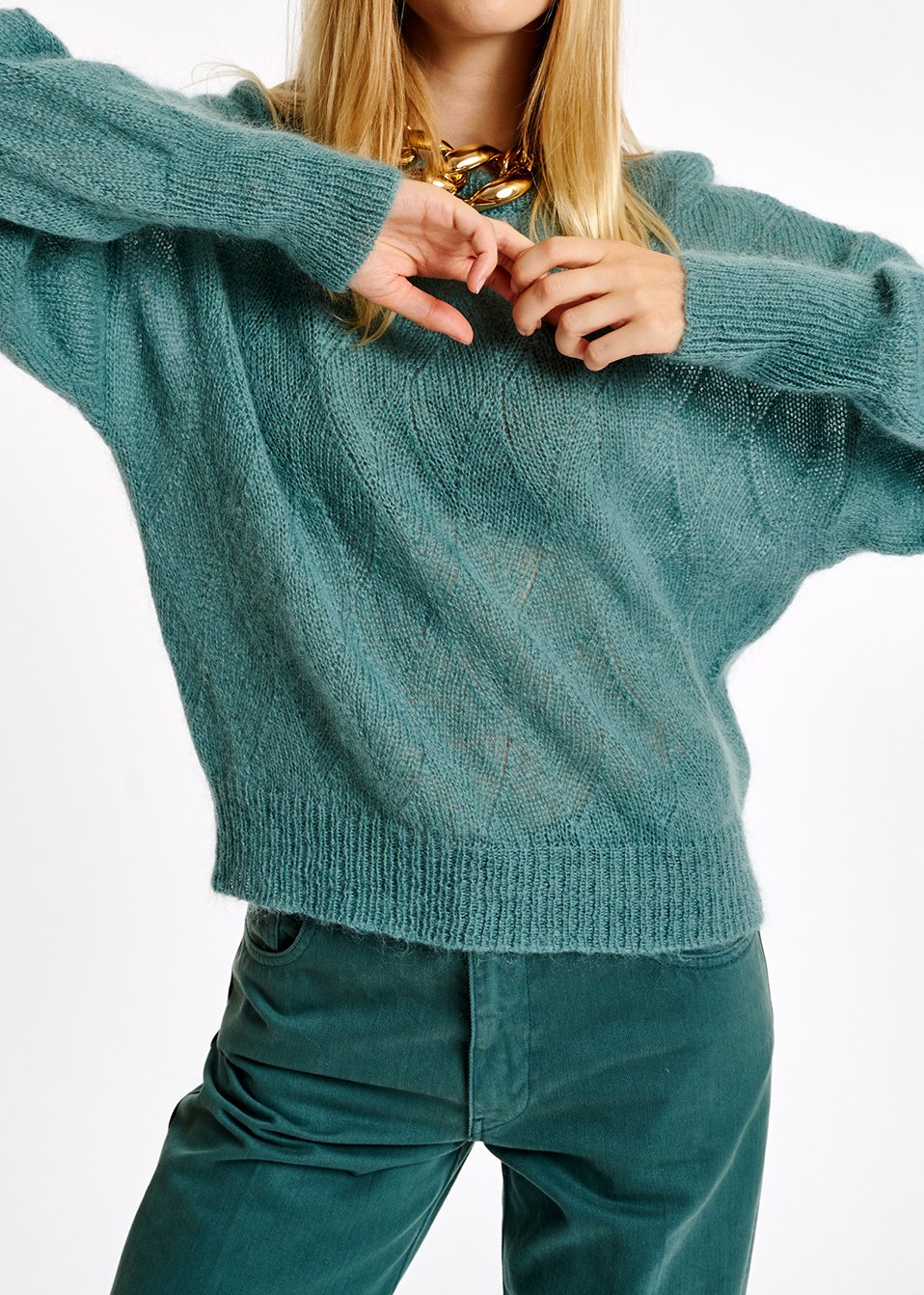 Pull bleu ajouré en mohair RE—SSENTIEL seconde main photo 7