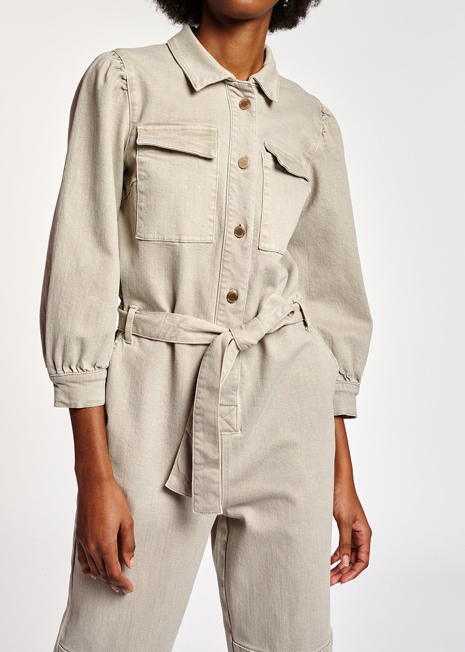 Beige belted denim jumpsuit RE—SSENTIEL second-hand photo 3