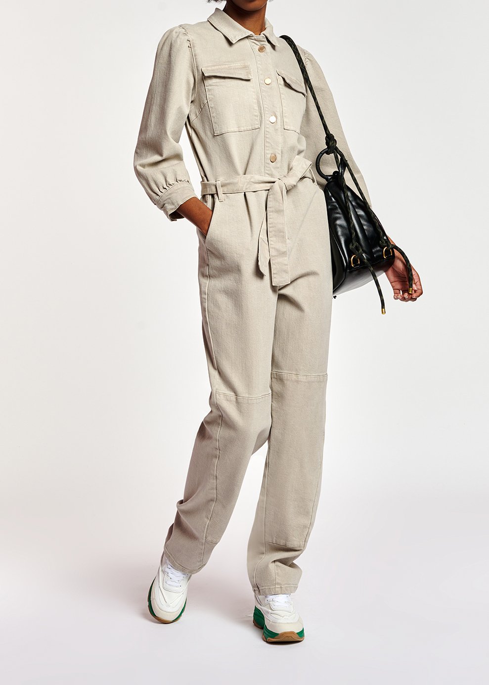 Beige belted denim jumpsuit RE—SSENTIEL second-hand photo 4