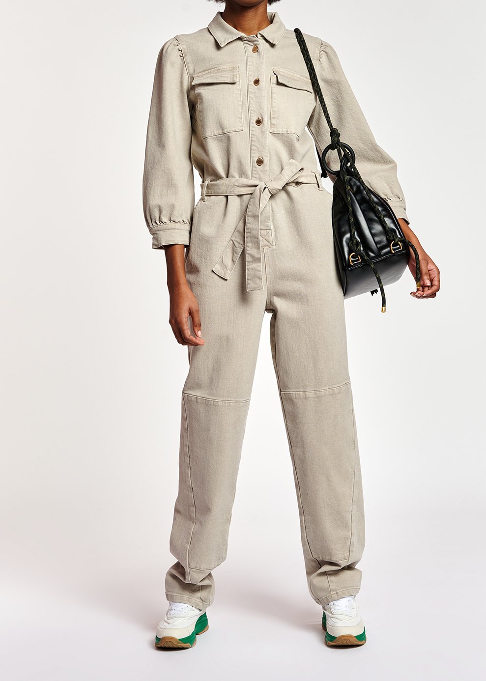 Beige belted denim jumpsuit RE—SSENTIEL second-hand photo 8
