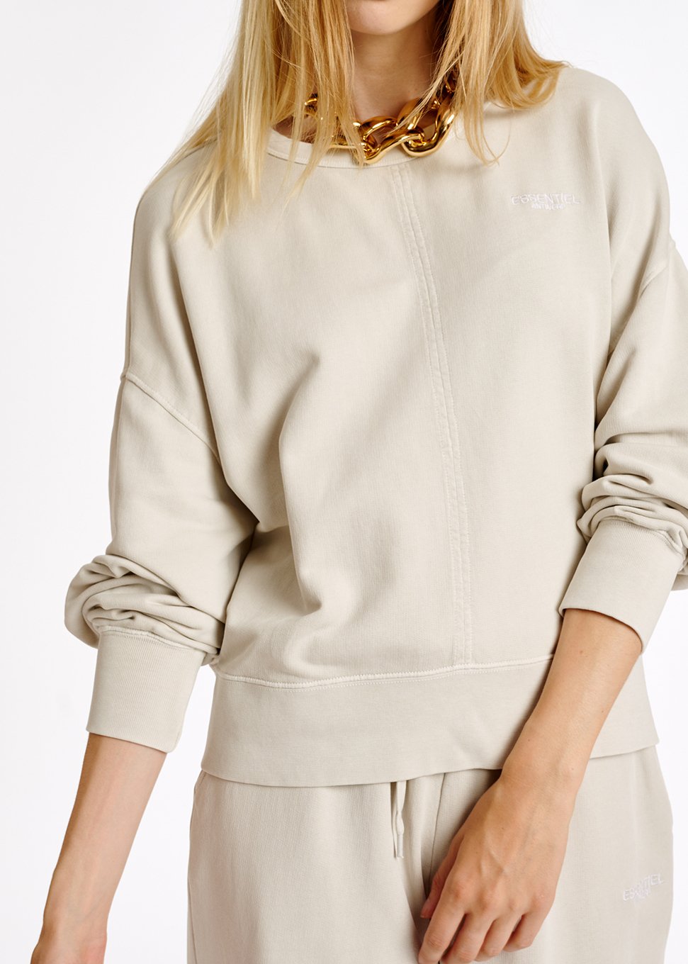 Sweatshirt en jersey de coton bio blanc cassé RE—SSENTIEL seconde main photo 3