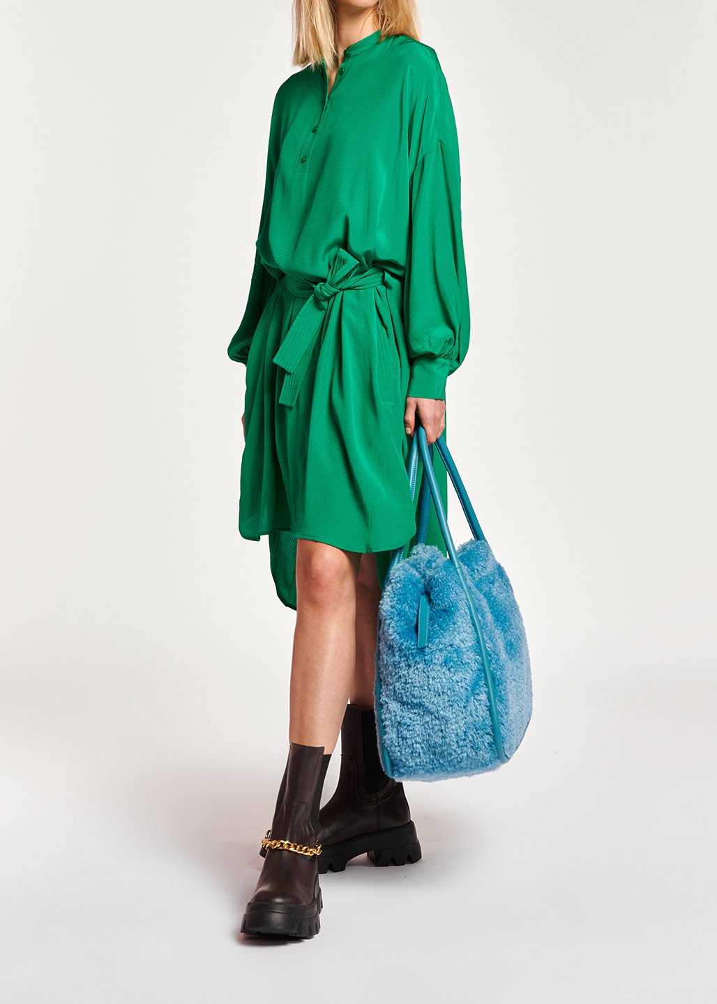 Green relaxed-fit shirt dress with plissé backside RE—SSENTIEL second-hand photo 5