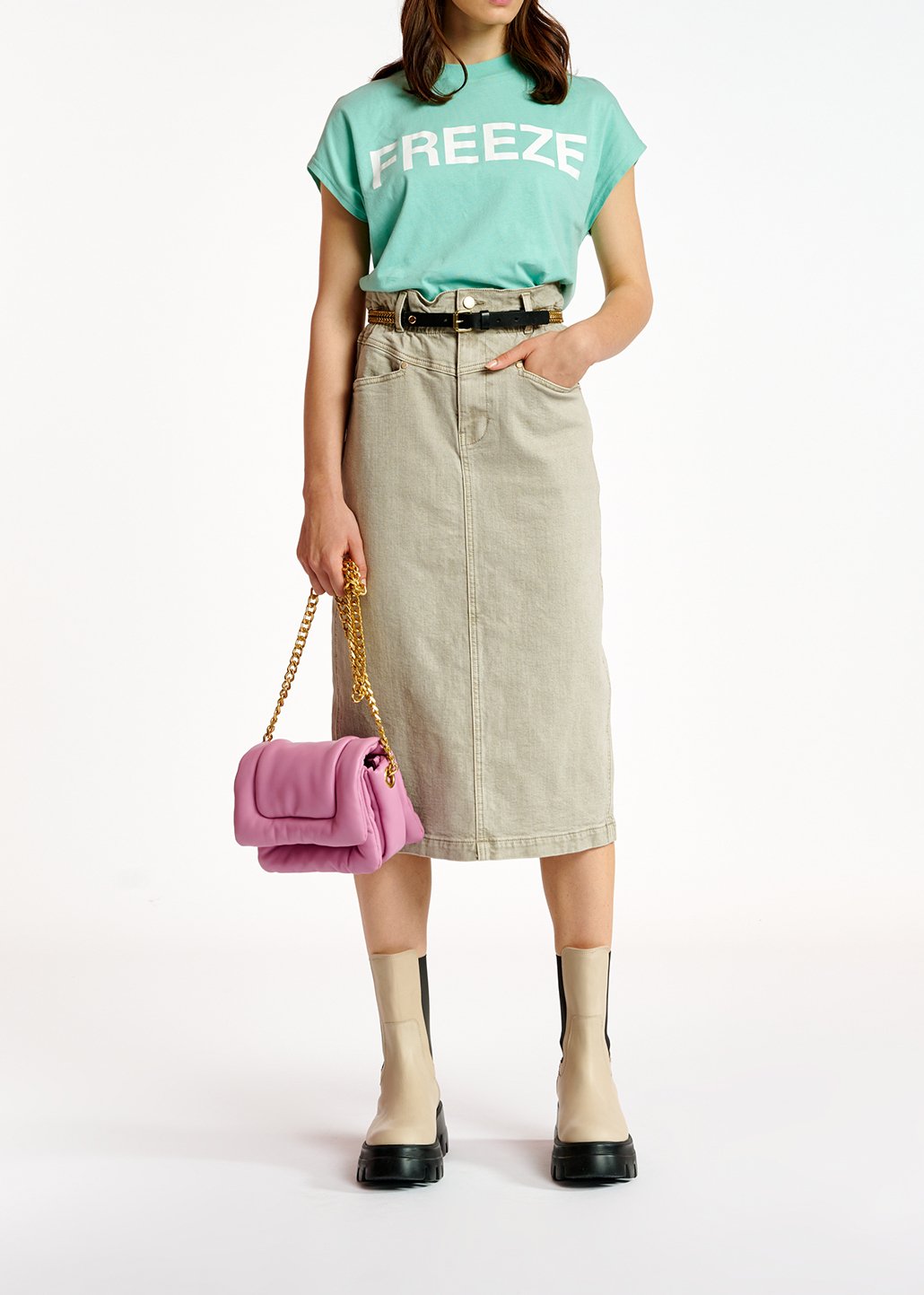 Jupe fourreau en jean beige RE—SSENTIEL seconde main photo 3