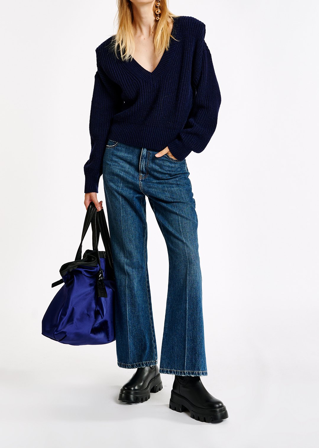 Pull bleu foncé à  épaulettes RE—SSENTIEL seconde main photo 3
