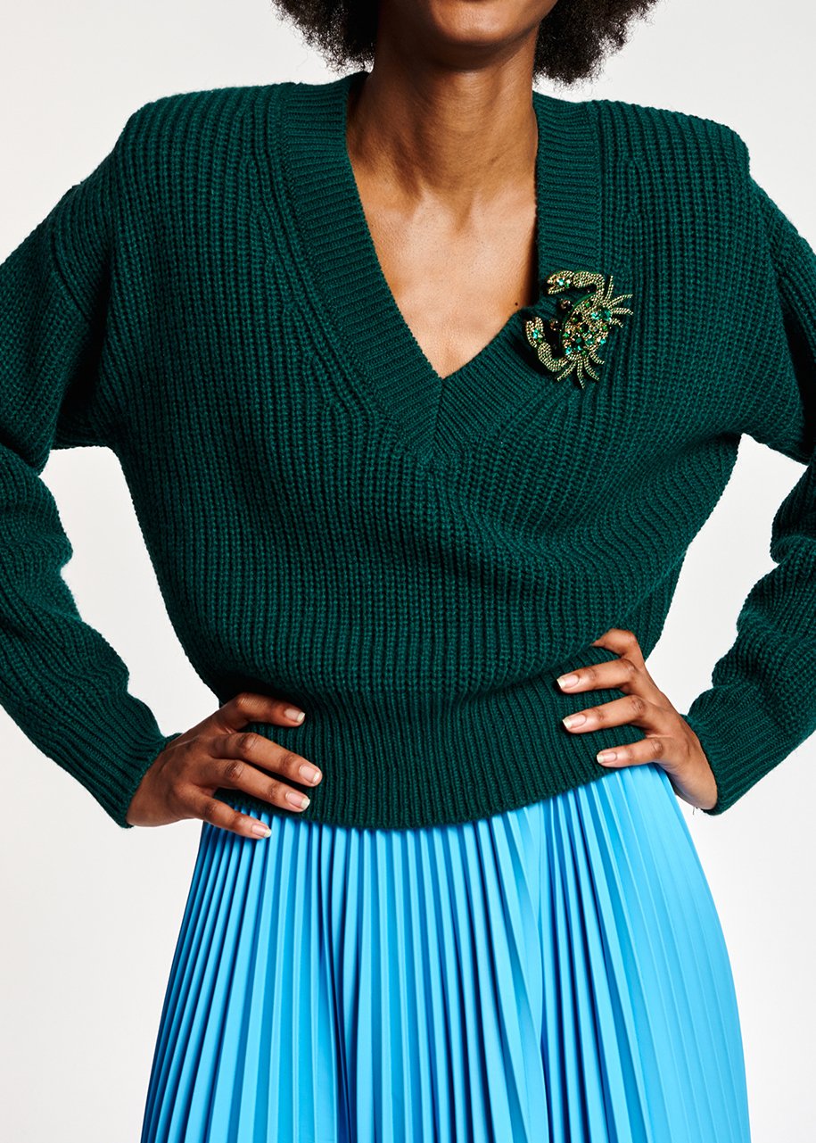 Pull vert foncé à  épaulettes RE—SSENTIEL seconde main photo 3