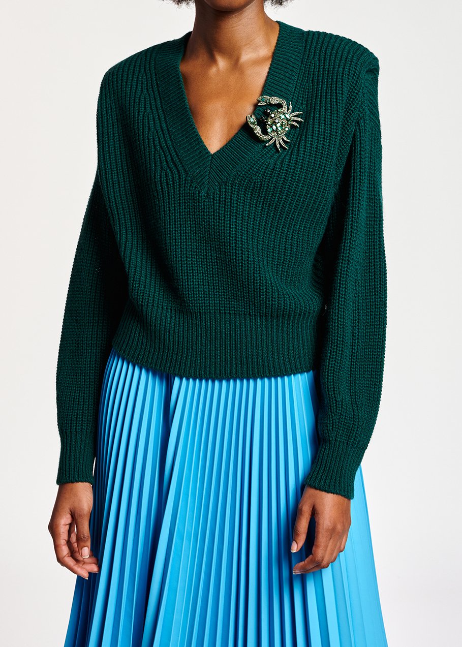 Pull vert foncé à  épaulettes RE—SSENTIEL seconde main photo 5