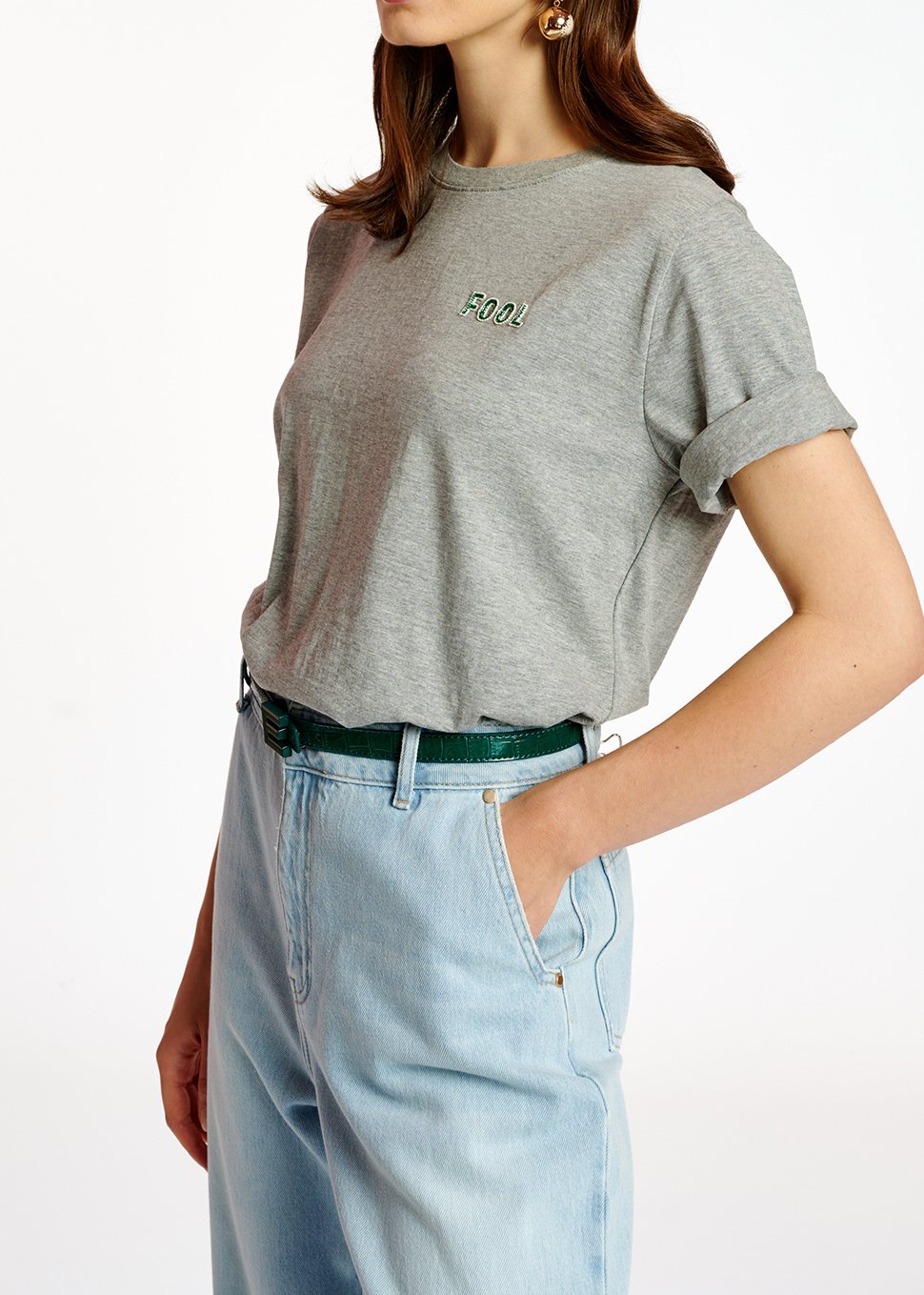 T-shirt en coton gris avec perles RE—SSENTIEL seconde main photo 3