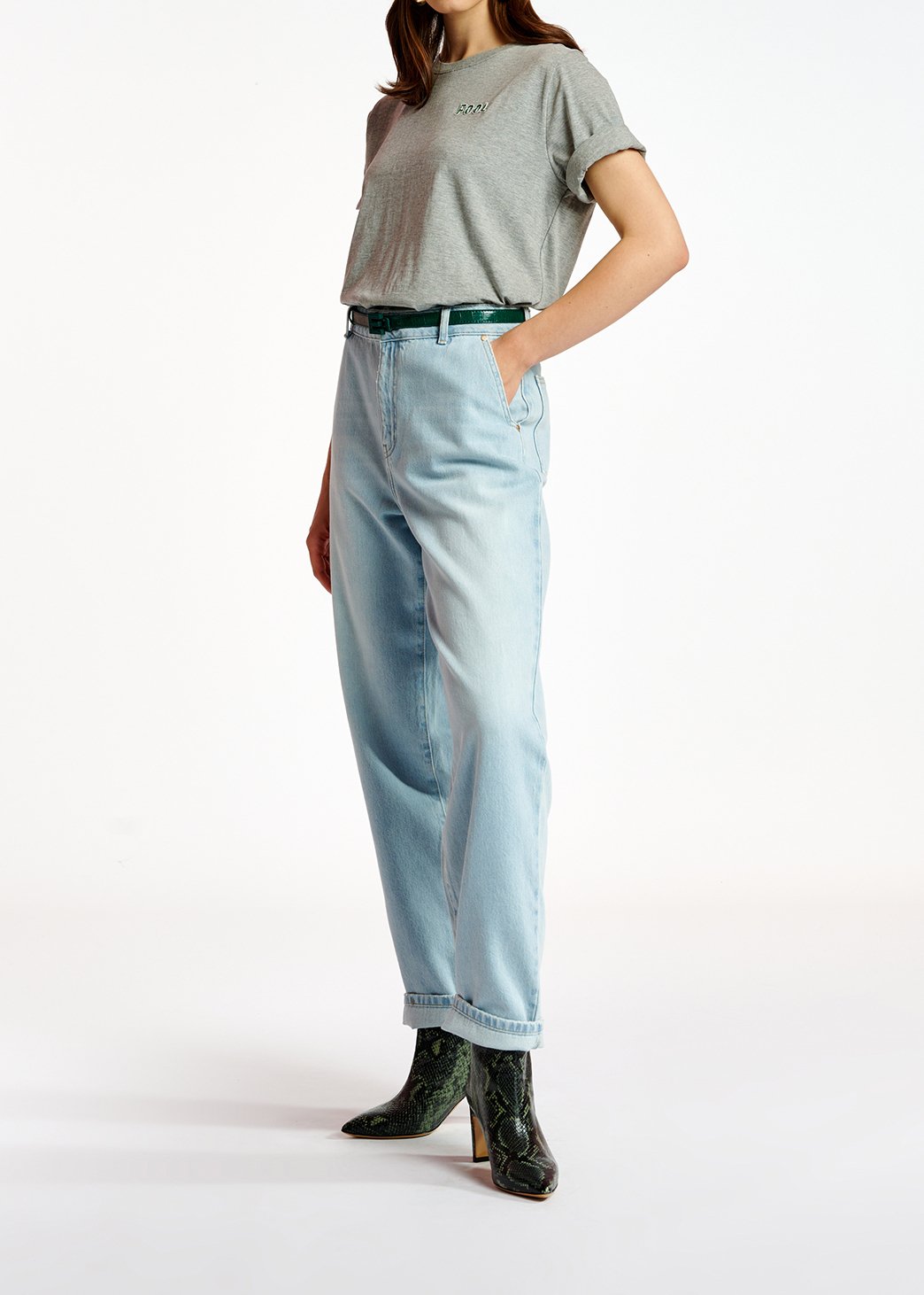 T-shirt en coton gris avec perles RE—SSENTIEL seconde main photo 6