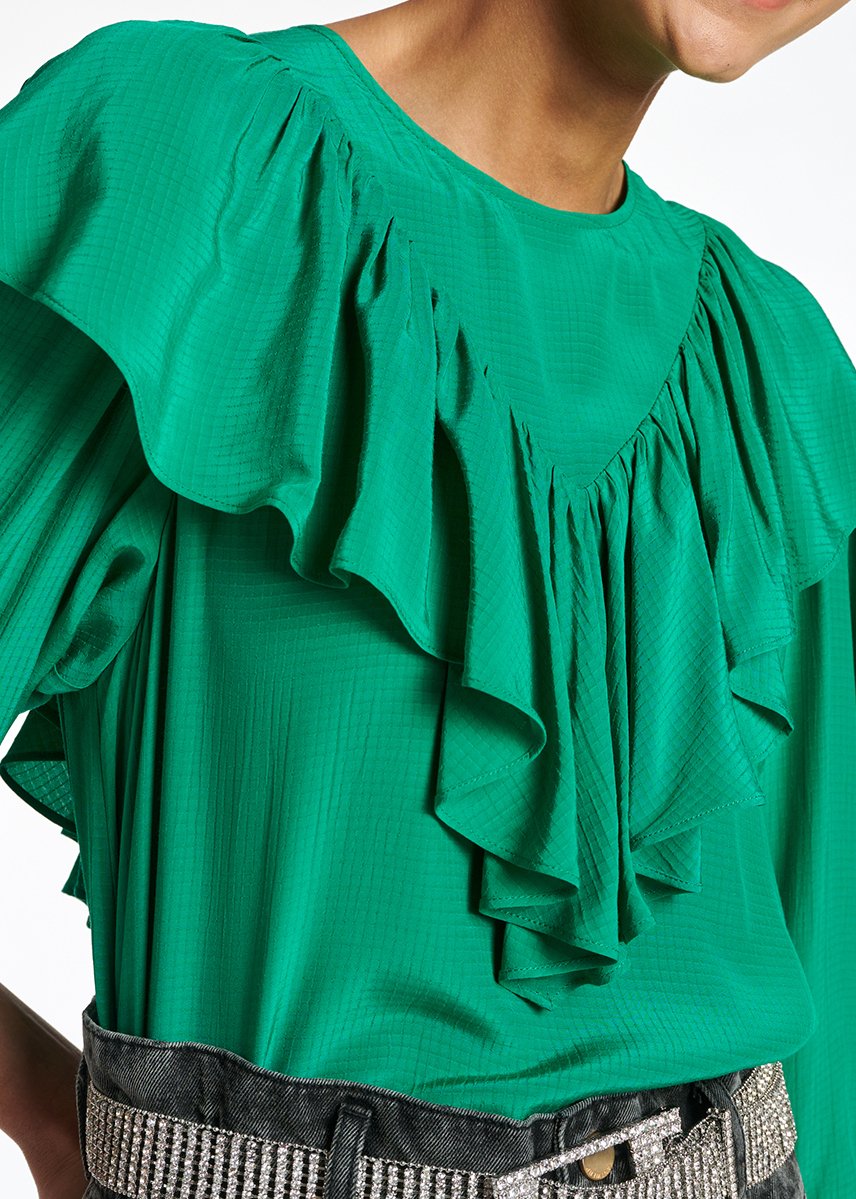 Top fluide vert avec volants RE—SSENTIEL seconde main photo 4