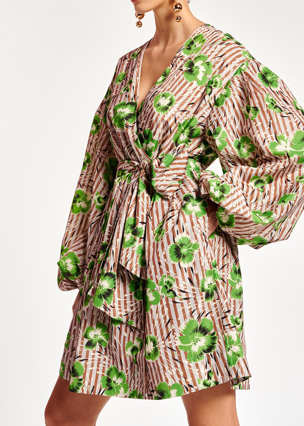 Mini robe cache-coeur verte et brune à  fleurs RE—SSENTIEL seconde main photo 4
